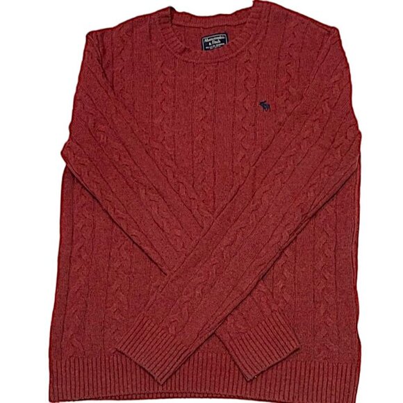 Vintage Abercrombie & Fitch Crew Neck Cable Knit Sweater Brick Red Men's Medium - Picture 2 of 11
